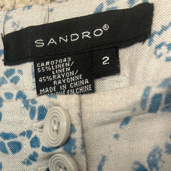 Sandro size 2,linen blend EUC Cream and Blue A-Line Mini Skirt with Tie Front - Picture 12 of 12